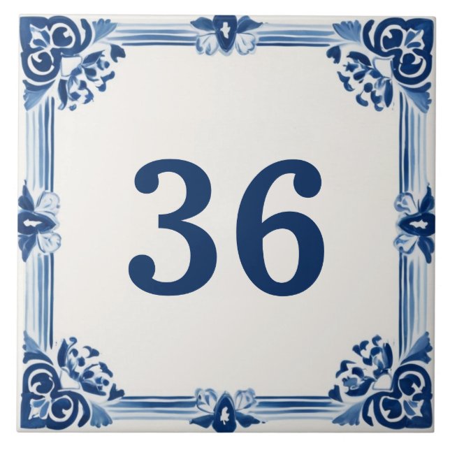 Blue & White Delft Custom House Number Plate Sign Tile (Front)