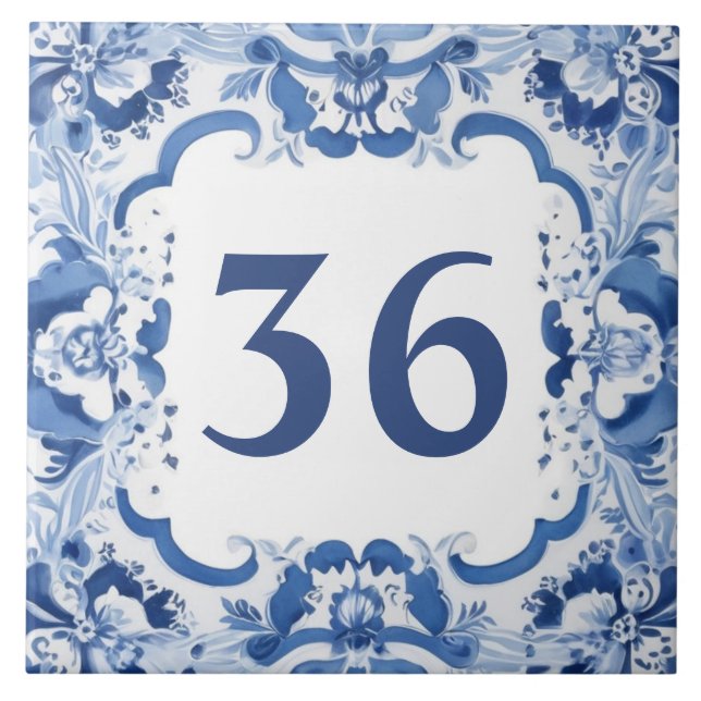 Blue & White Delft Custom House Number Plate Sign Tile (Front)