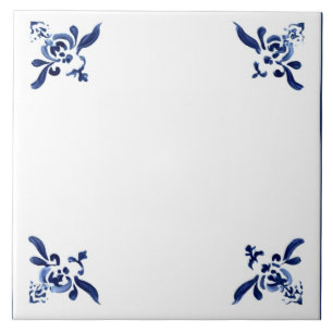 Blue White Delft Floral Corner Flourish Tile