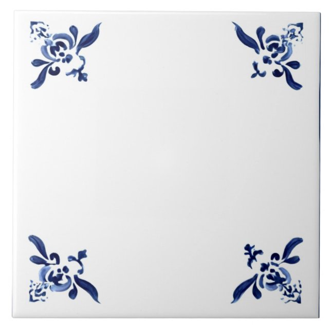Blue White Delft Floral Corner Flourish Tile (Front)