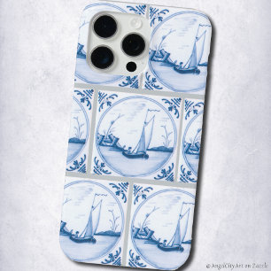 Blue White Delft Sailboats Faux Tile Pattern iPhone 15 Pro Max Case