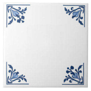 Blue White Delft Simple Floral Corner Ornament Tile