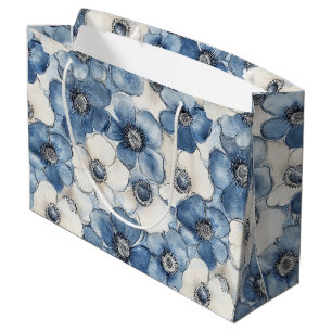 Blue White Denim Flowers Birthday Large Gift Bag