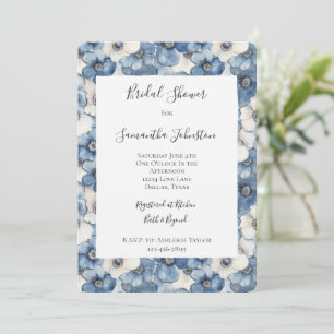 Blue White Denim Flowers Bridal Shower Invitation