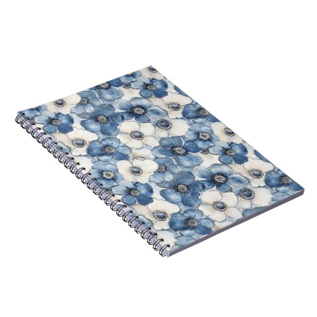 Blue White Denim Flowers  Notebook (Right Side)