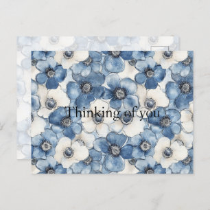 Blue White Denim Flowers Thinking of you Postcard
