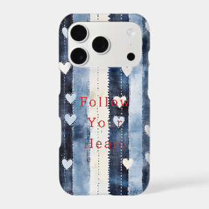 Blue White Denim Heart Stripes  