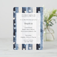 Blue White Denim Heart Stripes Birthday