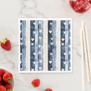 Blue White Denim Heart Stripes Napkin