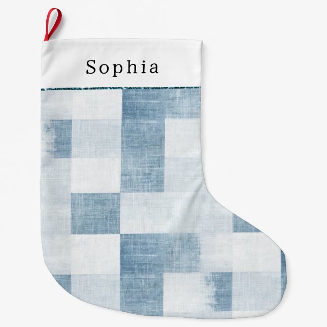 Blue White Denim Jean Christmas Large Christmas Stocking (Front)