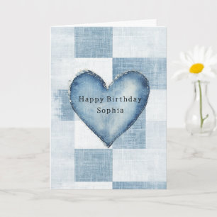 Blue White Denim Jean Heart Personalised Name Card