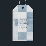 Blue White Denim Jean Stripes   Gift Tags<br><div class="desc">Navy Blue White Denim Jean Birthday</div>