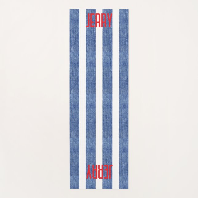 Blue white denim striped pattern yoga mat (Front)