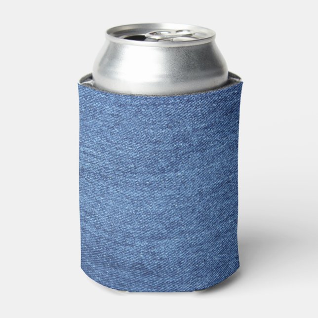 Blue White Denim Texture Look Image Can Cooler (Can Front)