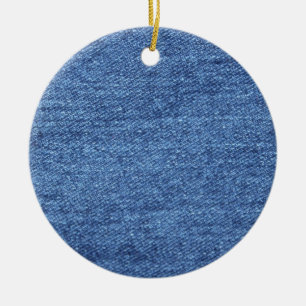 Blue White Denim Texture Look Image Ceramic Tree Decoration