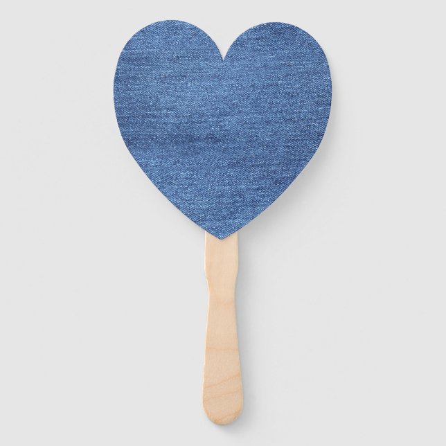 Blue White Denim Texture Look Image Hand Fan (Front)