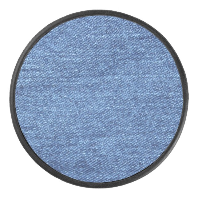 Blue White Denim Texture Look Image Hockey Puck (Front)