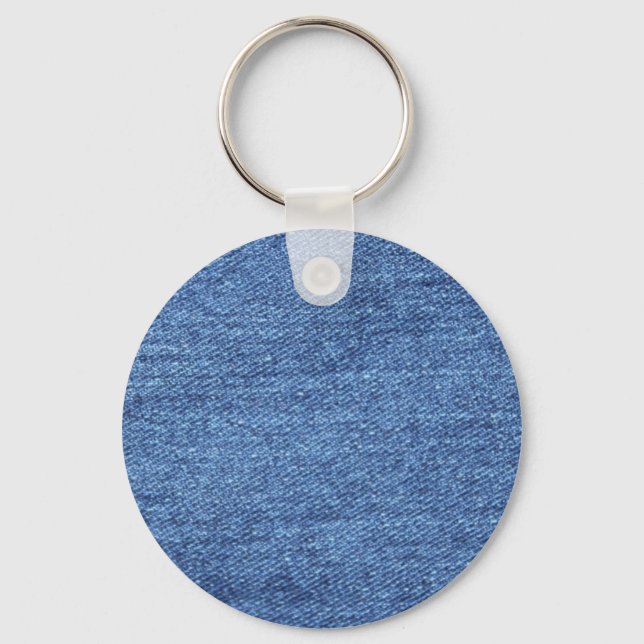 Blue White Denim Texture Look Image Key Ring (Front)