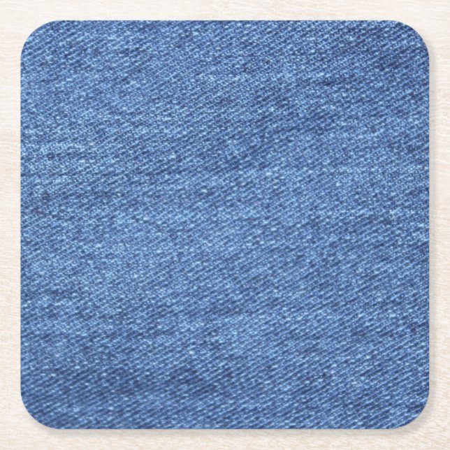Blue White Denim Texture Look Image Square Paper Coaster (Front)