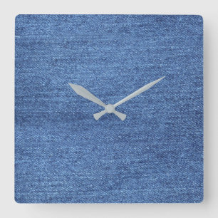 Blue White Denim Texture Look Image Square Wall Clock