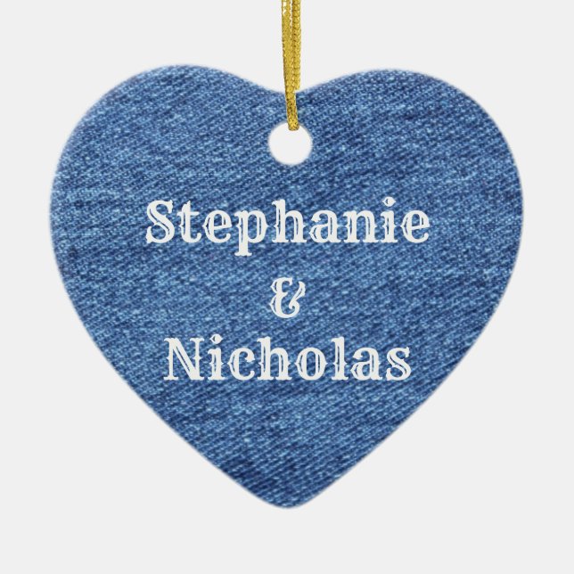 Blue White Denim Theme Wedding Ceramic Tree Decoration (Front)