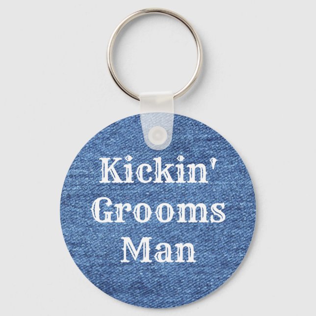 Blue White Denim Theme Wedding Key Ring (Front)