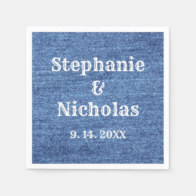 Blue White Denim Theme Wedding Napkin (Front)
