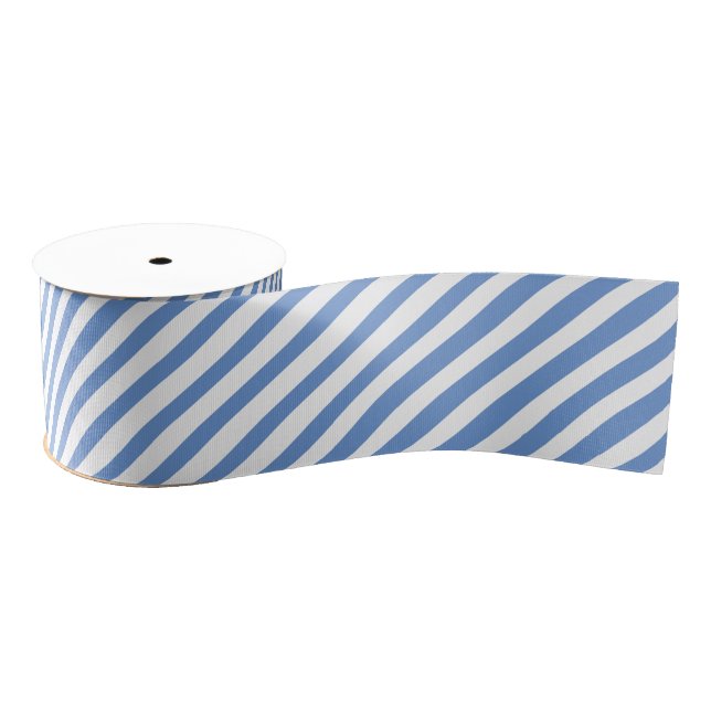 Blue & White Diagonal Stripes  Customisable Colour Grosgrain Ribbon (Spool)