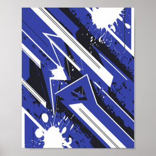 Blue & White Diagonal Stripes with Paint Splashes Poster