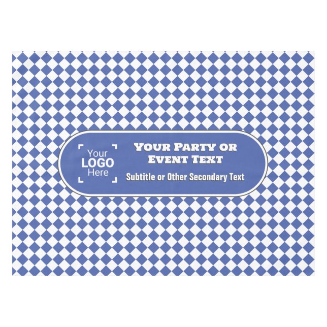 Blue & White Diamond - Custom Text & Logo Event Tablecloth (Front (Horizontal))