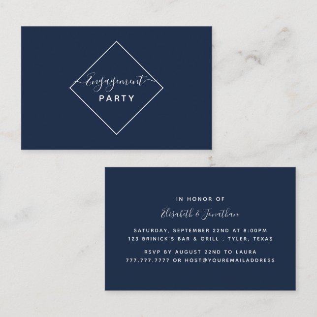 Blue & White Diamond Engagement Party Ticket (Front/Back)
