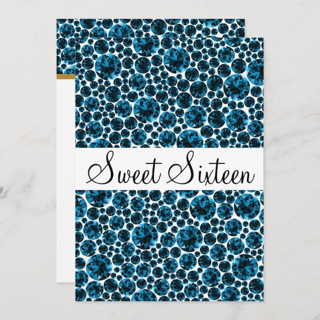 BLUE WHITE DIAMOND PATTERN SWEET SIXTEEN PARTY INVITATION (Front/Back)
