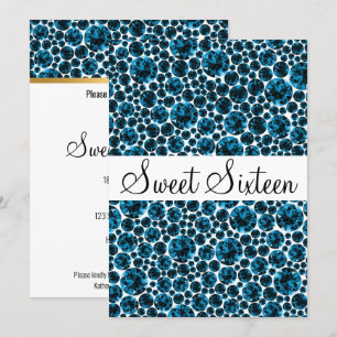 BLUE WHITE DIAMOND PATTERN SWEET SIXTEEN PARTY INVITATION