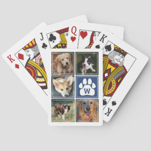 Blue White Dog Paw Pet Photo Collage Playing Cards