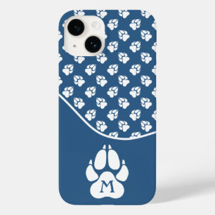Blue & White Dog Paws With Custom Monogram Case-Mate iPhone 14 Case