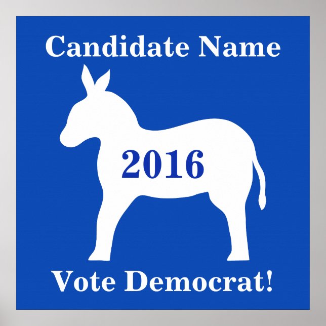 Blue White Donkey Vote Democrat Candidate Poster (Front)