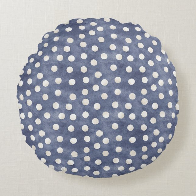Blue White Dots   Round Cushion (Front)