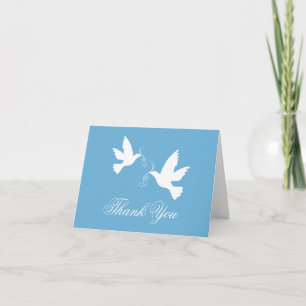 Blue & white dove birds wedding thank you card