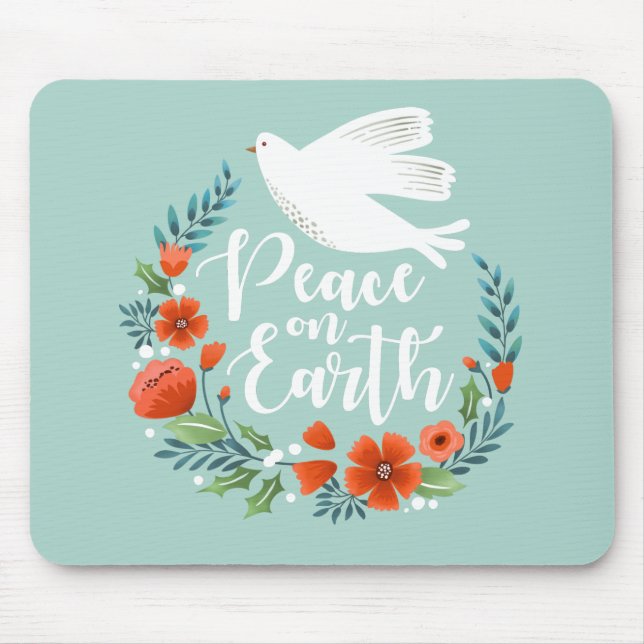 Blue White Dove Peace on Earth Christmas Mouse Mat (Front)
