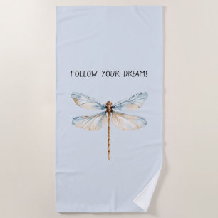 Blue White Dream Dragonfly Birthday Beach Towel