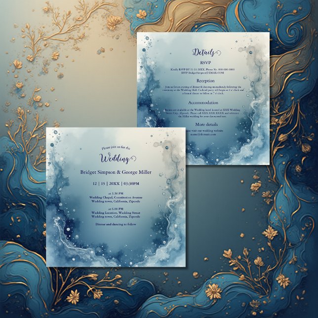 blue white Dreamy coastal marble ink wedding Invitation (Creator Uploaded)