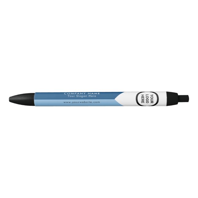Blue White Dual Tone Corporate Logo Promotional Black Ink Pen (Front)