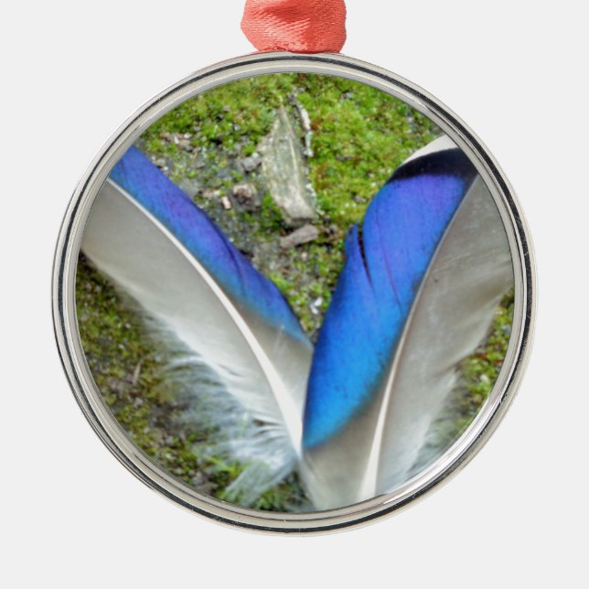 Blue White Duck Feathers, Animal, Bird Metal Tree Decoration (Front)