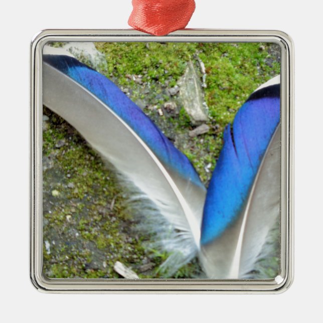 Blue White Duck Feathers, Animal, Bird Metal Tree Decoration (Front)