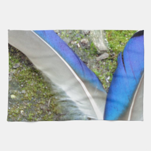 Blue White Duck Feathers, Animal, Bird Tea Towel (Horizontal)