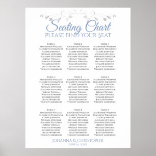 Blue & White Elegant 9 Table Wedding Seating Chart