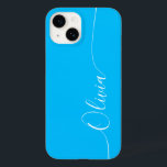 Blue White Elegant Calligraphy Script Name Case-Mate iPhone 14 Case<br><div class="desc">Blue White Elegant Calligraphy Script Custom Personalised Name iPhone 14 Smart Phone Cases features a modern and trendy simple and stylish design with your personalised name in elegant hand written calligraphy script typography on a blue background. Designed by ©Evco Studio www.zazzle.com/store/evcostudio</div>
