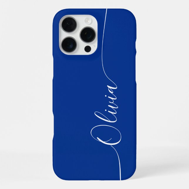 Blue White Elegant Calligraphy Script Name iPhone Case (Back)