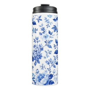 Blue & White Elegant Floral Print Thermal Tumbler