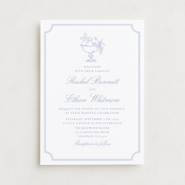 Blue & White Elegant Frame Wedding Invitation (Creator Uploaded)